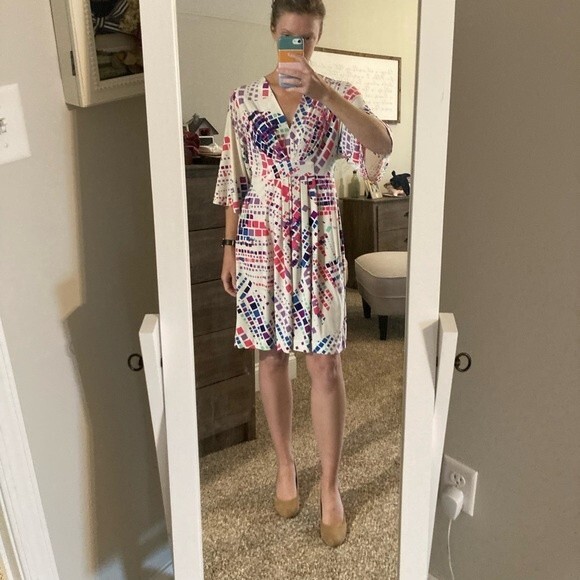 Vintage Morgan McFeeters Pink Purple Cream Vneck Casual Summer Dress Size 6 - Picture 2 of 16